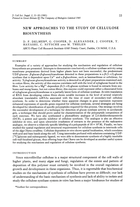 (PDF) New Approaches to the Study of Cellulose Biosynthesis