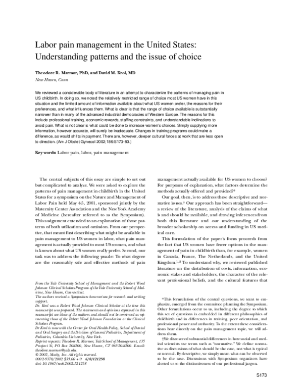 (PDF) US Labor Pain Management: Choice and Constraints in Childbirth
