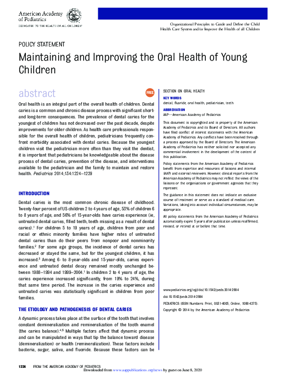 (PDF) Maintaining and improving the oral health of young children