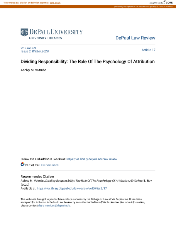 (PDF) Dividing Responsibility: The Role Of The Psychology Of Attribution