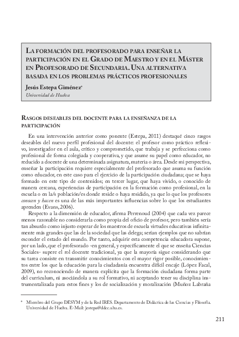 (PDF) La formación del profesorado para enseñar la participación en el ...