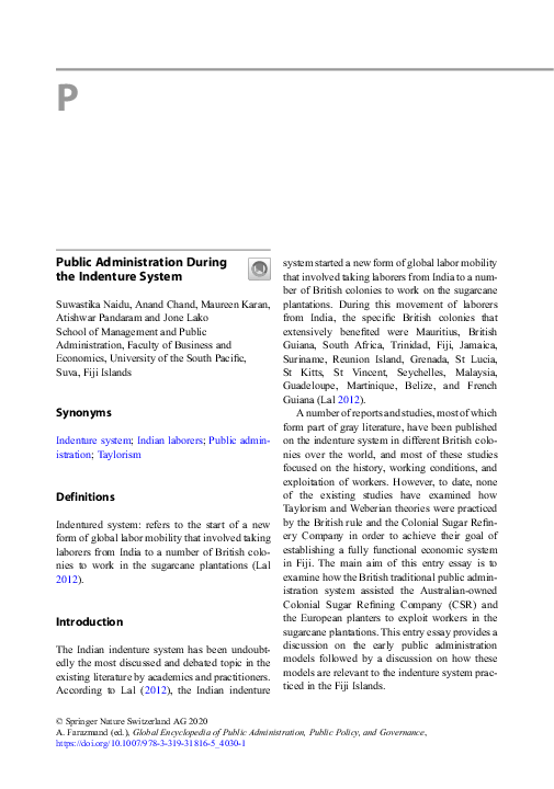 (PDF) Public Administration During the Indenture System