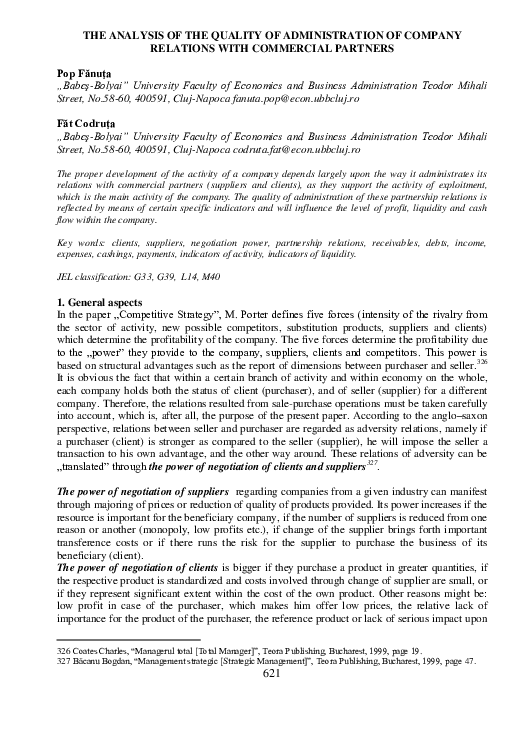 (PDF) The Analysis of the Quality of Administration of Company ...