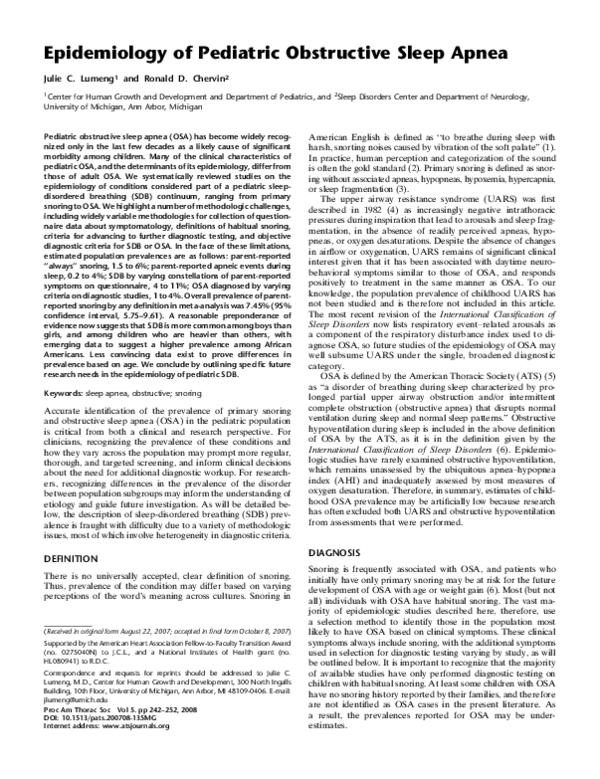 (PDF) Epidemiology of Pediatric Obstructive Sleep Apnea