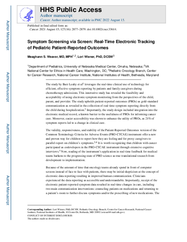 (PDF) Symptom screening via screen: Real‐time electronic tracking of ...