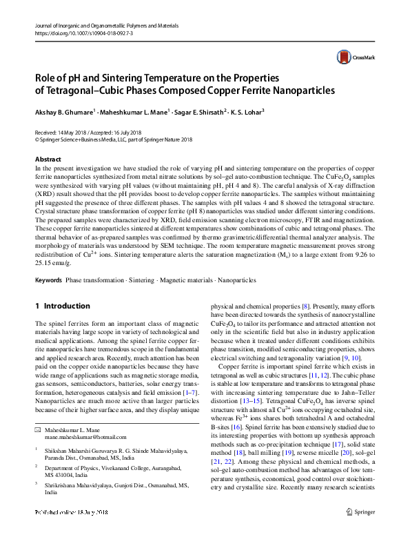 (PDF) Role of pH and Sintering Temperature on the Properties of ...