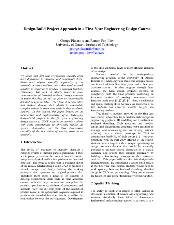 (PDF) Design-Build Project Approach in a First Year Engineering Design ...