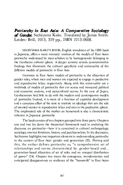 (PDF) Review of Patriarchy in East Asia: A Comparative Sociology of Gender
