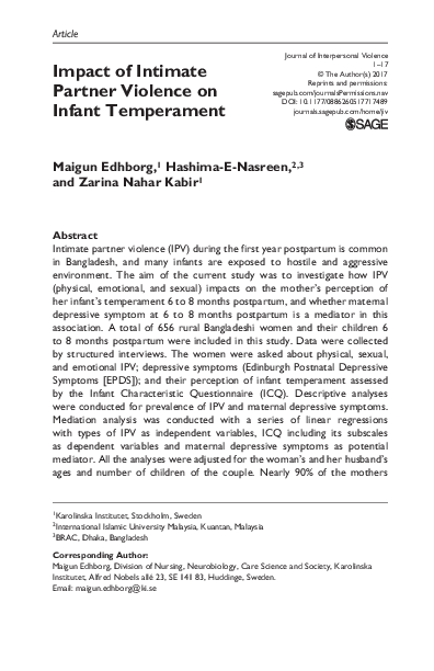 (PDF) Impact of Intimate Partner Violence on Infant Temperament