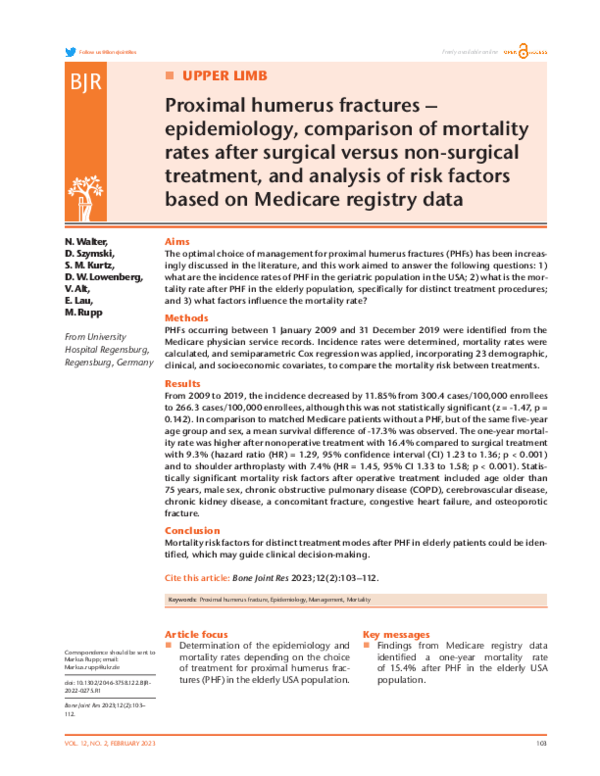 (PDF) Proximal humerus fractures – epidemiology, comparison of ...