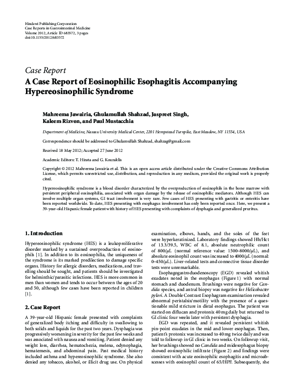 (PDF) A Case Report of Eosinophilic Esophagitis Accompanying ...