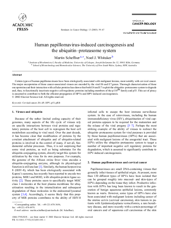 (PDF) Human papillomavirus-induced carcinogenesis and the ubiquitin ...