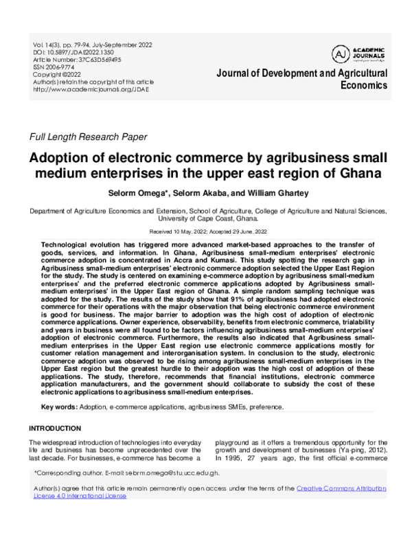 (PDF) Adoption of electronic commerce by agribusiness small medium ...