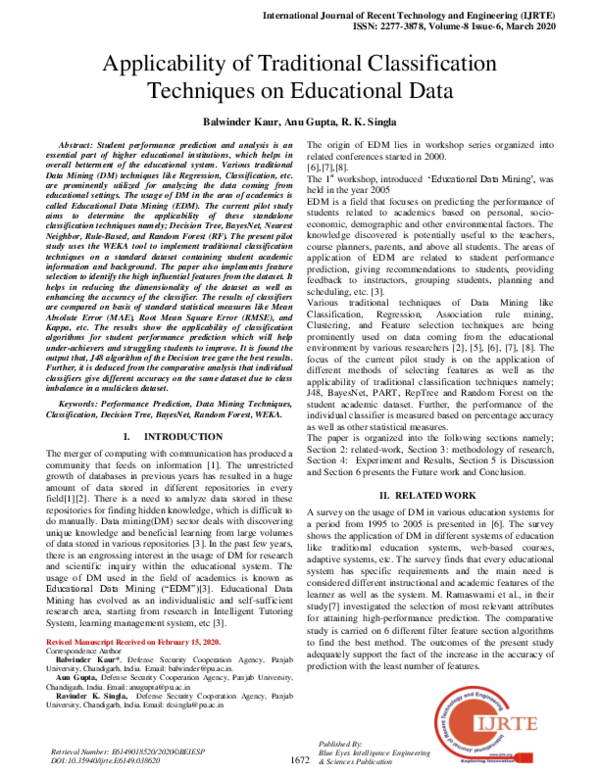 (PDF) Applicability of Traditional Classification Techniques on ...