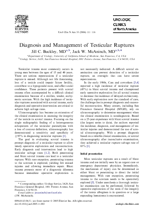 (PDF) Diagnosis and Management of Testicular Ruptures