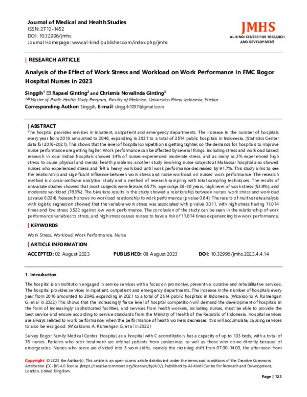 (PDF) Analysis of the Effect of Work Stress and Workload on Work ...