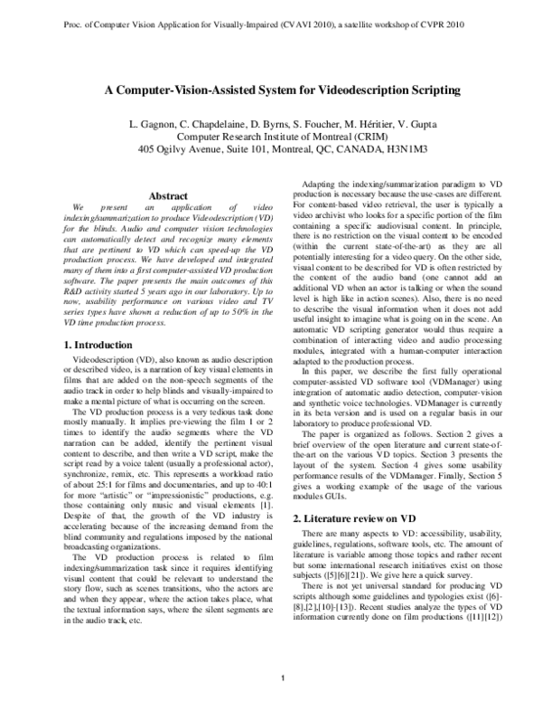 A computer-vision-assisted system for Videodescription scripting