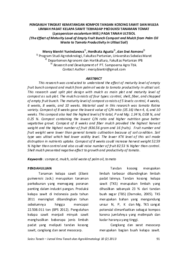 (PDF) The Effect of Maturity Level of Empty Fruit Bunch Compost and ...