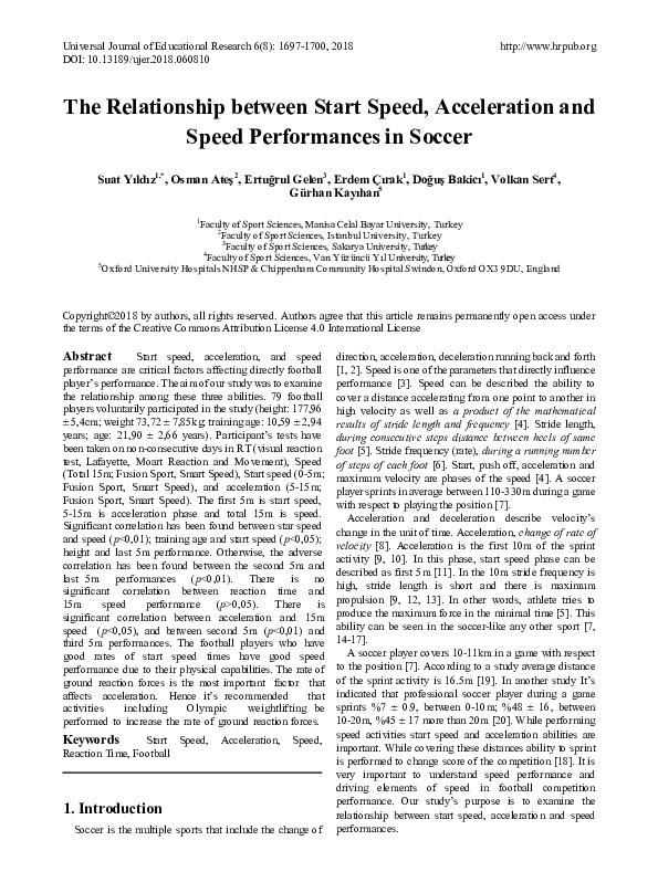 (PDF) The Relationship between Start Speed, Acceleration and Speed