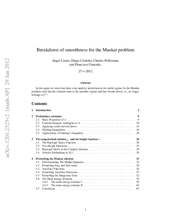 (PDF) Breakdown of Smoothness for the Muskat Problem