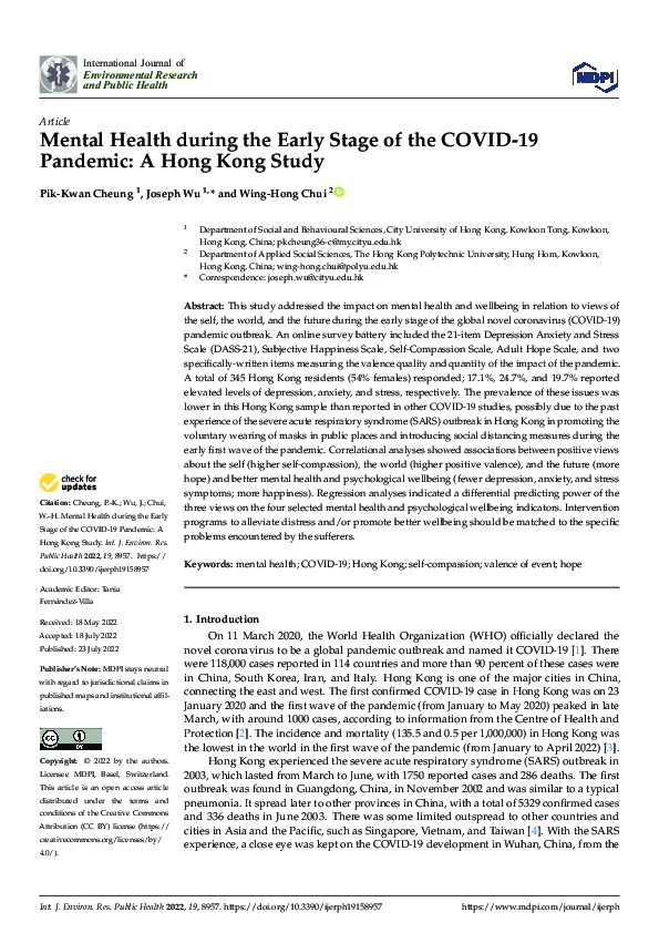 (PDF) Mental Health during the Early Stage of the COVID-19 Pandemic: A ...