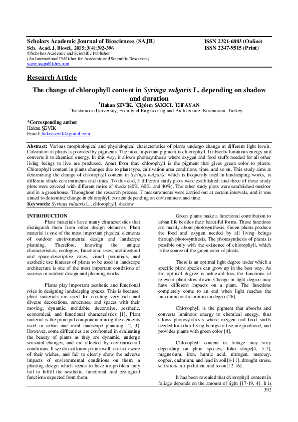(PDF) The change of chlorophyll content in Syringa vulgaris L ...