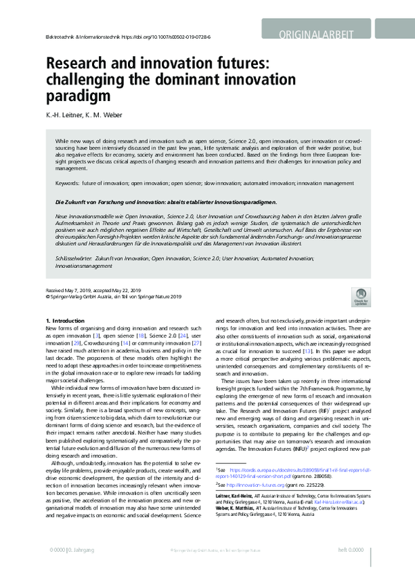 (PDF) Research and innovation futures: challenging the dominant ...