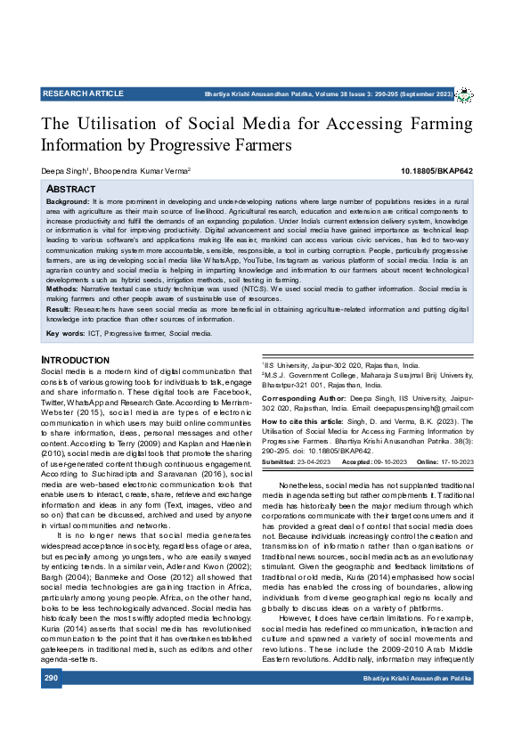 (PDF) The Utilisation of Social Media for Accessing Farming Information ...
