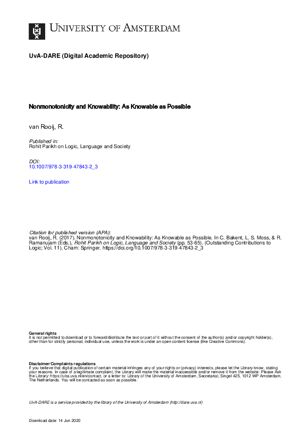 (PDF) Nonmonotonicity and Knowability: As Knowable as Possible