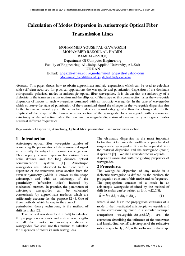 (PDF) Calculation of modes dispersion in anisotropic optical fiber ...