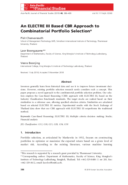 (PDF) An ELECTRE III Based CBR Approach to Combinatorial Portfolio ...