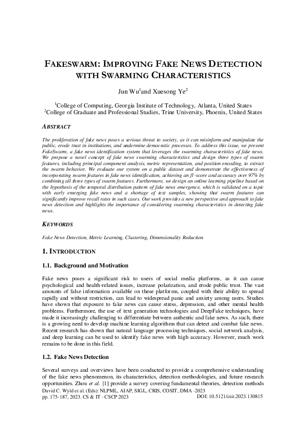 (PDF) FAKESWARM: IMPROVING FAKE NEWS DETECTION WITH SWARMING ...