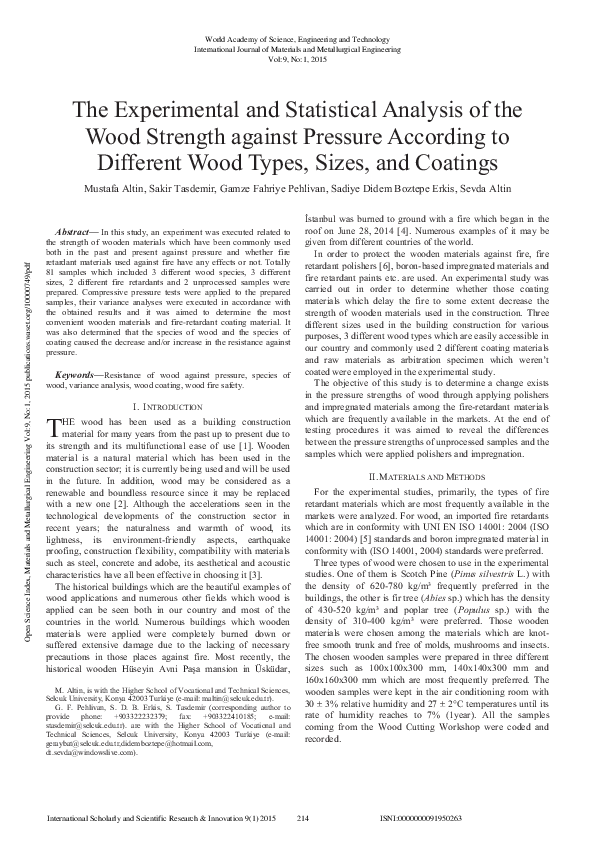 (PDF) The Experimental And Statistical Analysis Of The Wood Strength ...
