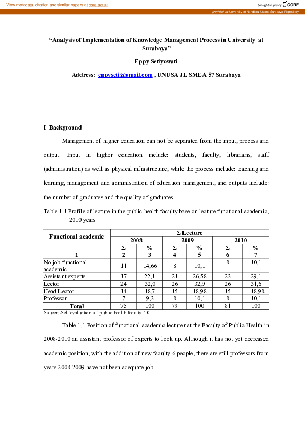 (PDF) Analysis of Implementation of Knowledge Management Process in ...