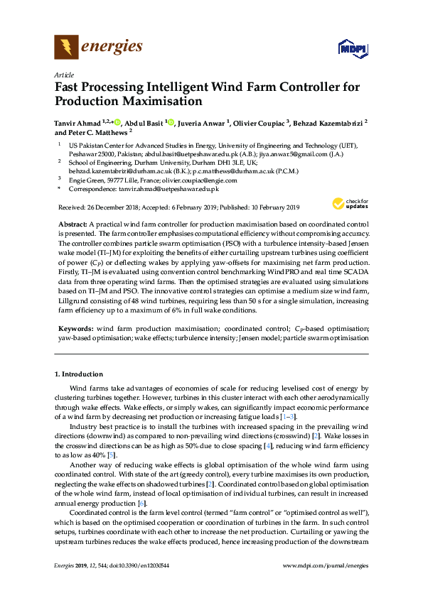 (PDF) Fast Processing Intelligent Wind Farm Controller for Production ...