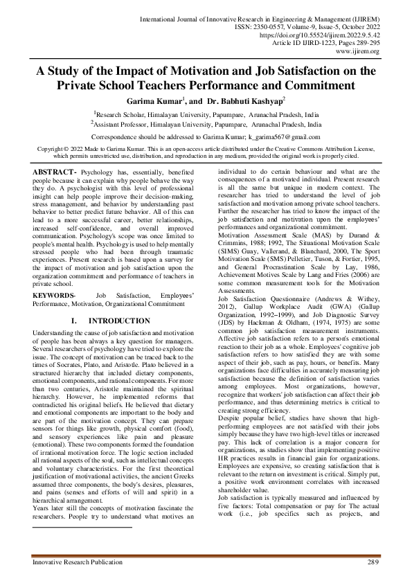 (PDF) A Study of the Impact of Motivation and Job Satisfaction on the ...