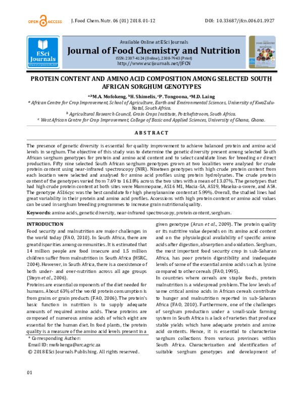 (PDF) Protein Content and Amino Acid Composition among Selected South ...