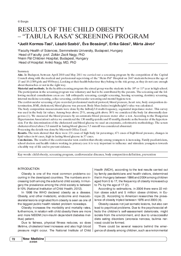 (PDF) Results of the Child Obesity - 