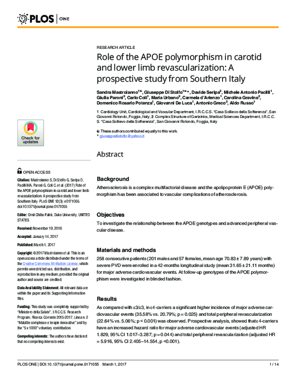 (PDF) Role of the APOE polymorphism in carotid and lower limb ...