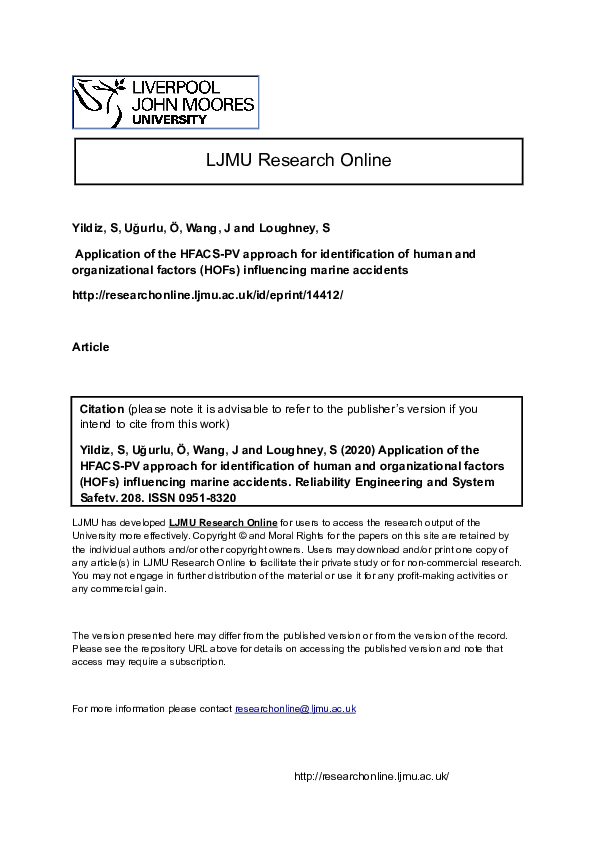 (PDF) Application of the HFACS-PV approach for identification of human ...