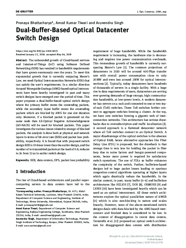 (PDF) Dual-Buffer-Based Optical Datacenter Switch Design