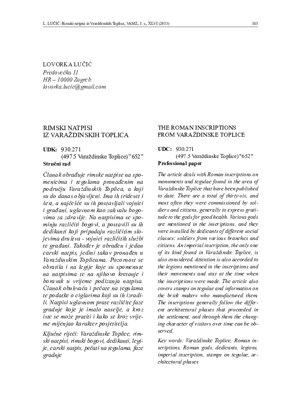 (PDF) The Roman inscriptions from Varaždinske Toplice