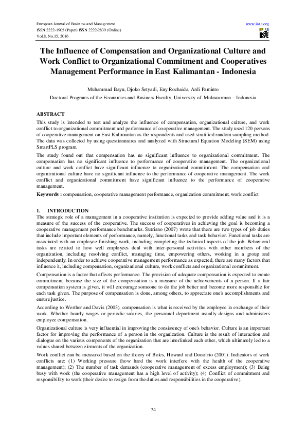 (PDF) The Influence of Compensation and Organizational Culture and Work ...