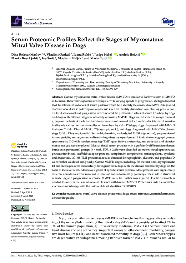 (PDF) Serum Proteomic Profiles Reflect the Stages of Myxomatous Mitral ...