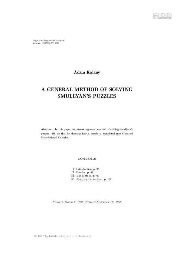 (PDF) A general method of solving Smullyan’s puzzles