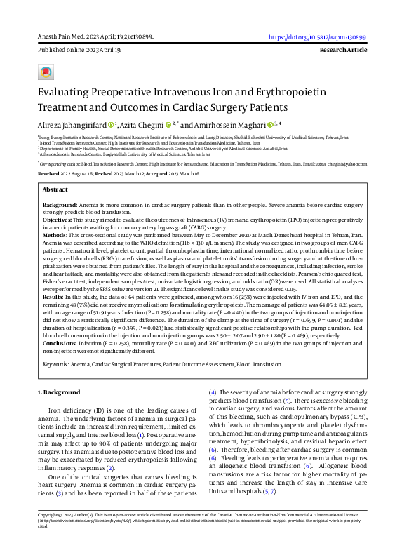 (PDF) Evaluating Preoperative Intravenous Iron and Erythropoietin ...