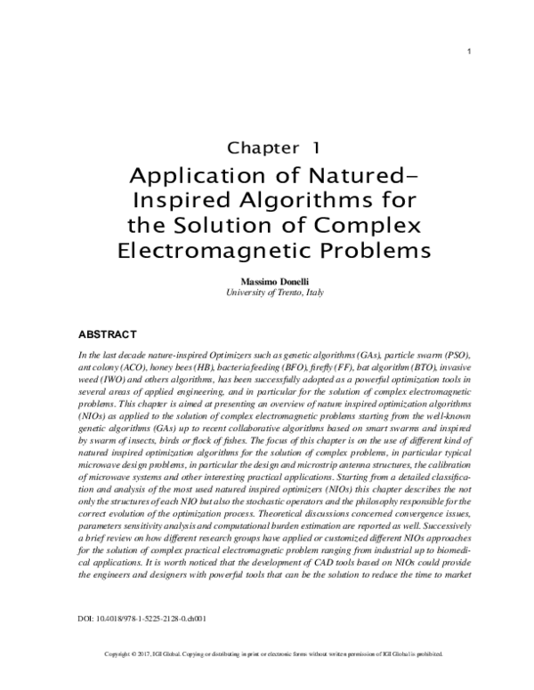 (PDF) Application of Natured-Inspired Algorithms for the Solution of ...