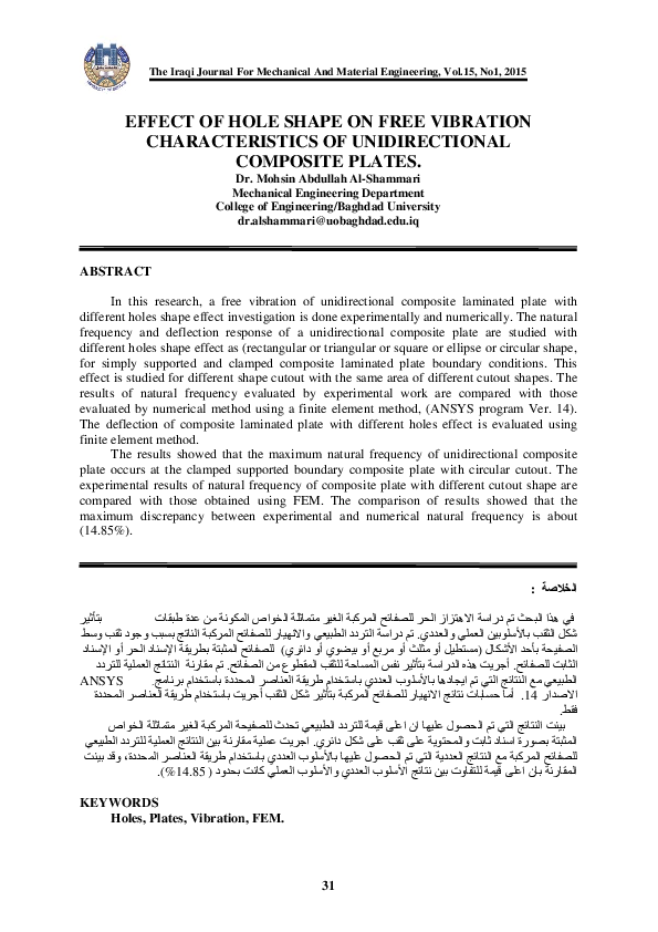 (PDF) Effect of Hole Shape on Free Vibration Characteristics of ...