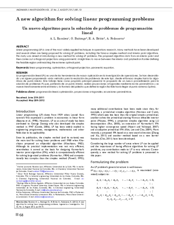 (PDF) A new algorithm for solving linear programming problems
