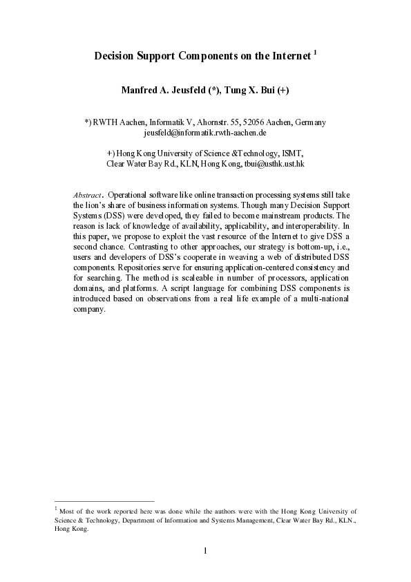 (PDF) Decision support system components on the Internet